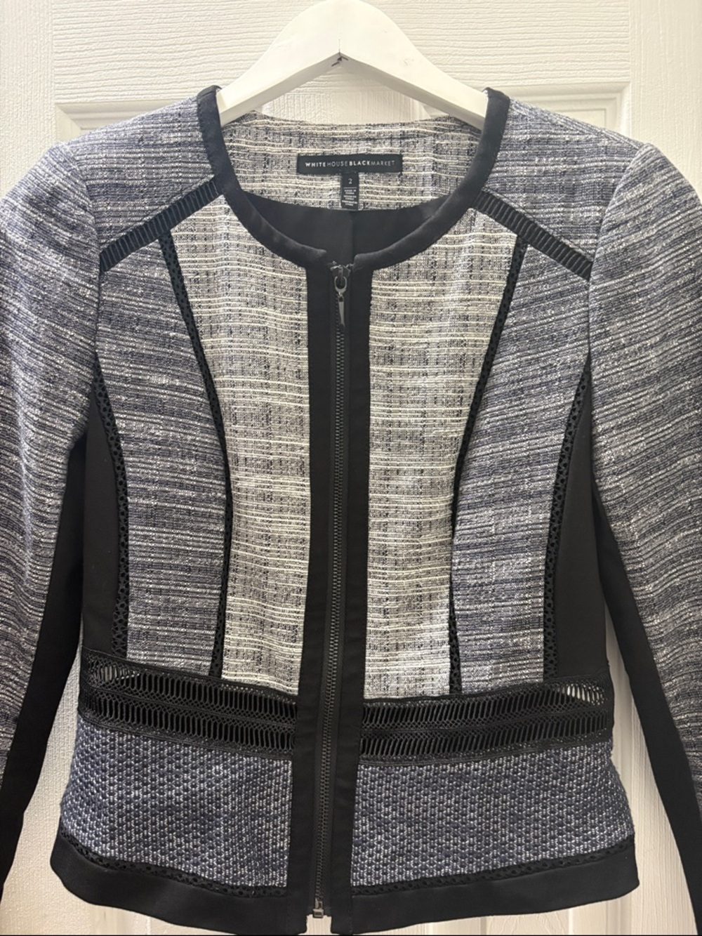 White House Black Market Gray and Black Zip-Front Structured Jacket